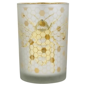 Teelichtglas BRITTANI mit Bienen Motiv, weiß-matt-gold-glänzend, 18cm, Ø12cm Teelichtglas BRITTANI mit Bienen Motiv, weiß-matt-gold-glänzend, 18cm, Ø12cm