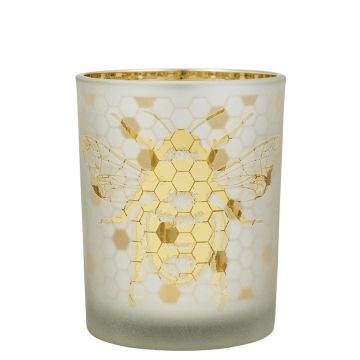 Teelichtglas BRITTANI mit Bienen Motiv, weiß-matt-gold-glänzend, 12,5cm, Ø10cm Teelichtglas BRITTANI mit Bienen Motiv, weiß-matt-gold-glänzend, 12,5cm, Ø10cm