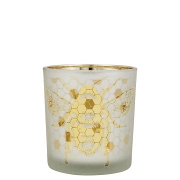 Teelichtglas BRITTANI mit Bienen Motiv, weiß-matt-gold-glänzend, 8cm, Ø7cm Teelichtglas BRITTANI mit Bienen Motiv, weiß-matt-gold-glänzend, 8cm, Ø7cm
