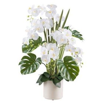Kunstblumen Gesteck Orchidee Philodendron CASTOL, Bogenhanf Mikado, Dekotopf, weiß, 110cm Kunstblumen Gesteck Orchidee Philodendron CASTOL, Bogenhanf Mikado, Dekotopf, weiß, 110cm