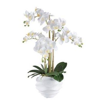 Kunst Phalaenopsis Orchidee STONFER, Dekotopf weiß, Wurzeln, weiß, 70cm