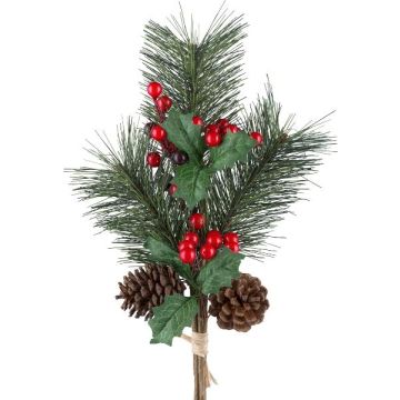 Kunst Tanne Ilex Bund TULVA, Beeren, Zapfen, rot, 35cm