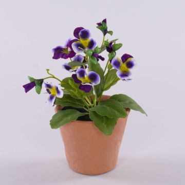 Deko Kunstblume Stiefmütterchen BAHNY im Terracottatopf, violett-lila, 17cm
