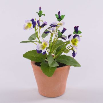 Deko Kunstblume Stiefmütterchen BAHNY im Terracottatopf, violett-weiß, 17cm