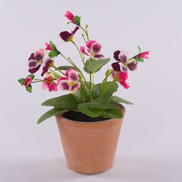 Deko Kunstblume Stiefmütterchen BAHNY im Terracottatopf, pink-weiß, 17cm