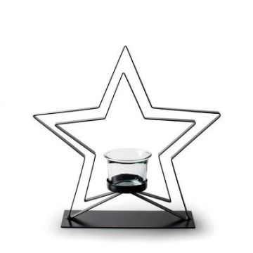 Metall Kerzenhalter VELIANO mit Glaseinsatz, Sternform, schwarz, 24cm Metall Kerzenhalter VELIANO mit Glaseinsatz, Sternform, schwarz, 24cm
