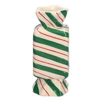 Eckige Stielblumenvase Bonbon AMIEL aus Keramik, mit schrägen Linien, grün-rot-weiß, 10x10x25cm Eckige Stielblumenvase Bonbon AMIEL aus Keramik, mit schrägen Linien, grün-rot-weiß, 10x10x25cm
