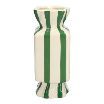 Eckige Stielblumenvase Bonbon AMIEL aus Keramik, mit Längsstreifen, grün-weiß, 10x10x25cm Eckige Stielblumenvase Bonbon AMIEL aus Keramik, mit Längsstreifen, grün-weiß, 10x10x25cm