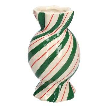 Bauchige Stielblumenvase Bonbon AMIEL aus Keramik, mit schrägen Linien, grün-weiß-rot, 15cm, Ø8,5cm Bauchige Stielblumenvase Bonbon AMIEL aus Keramik, mit schrägen Linien, grün-weiß-rot, 15cm, Ø8,5cm