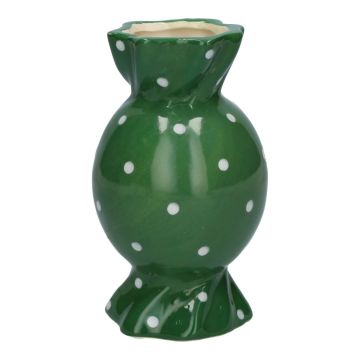 Bauchige Stielblumenvase Bonbon AMIEL aus Keramik, mit Punkten, grün-weiß, 15cm, Ø8,5cm Bauchige Stielblumenvase Bonbon AMIEL aus Keramik, mit Punkten, grün-weiß, 15cm, Ø8,5cm
