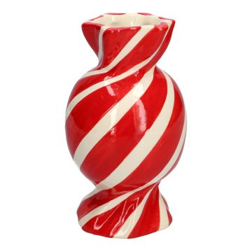Bauchige Stielblumenvase Bonbon AMIEL aus Keramik, mit schrägen Linien, rot-weiß, 20cm, Ø11,5cm Bauchige Stielblumenvase Bonbon AMIEL aus Keramik, mit schrägen Linien, rot-weiß, 20cm, Ø11,5cm