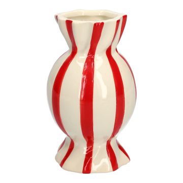 Bauchige Stielblumenvase Bonbon AMIEL aus Keramik, mit Längsstreifen, rot-weiß, 20cm, Ø11,5cm Bauchige Stielblumenvase Bonbon AMIEL aus Keramik, mit Längsstreifen, rot-weiß, 20cm, Ø11,5cm