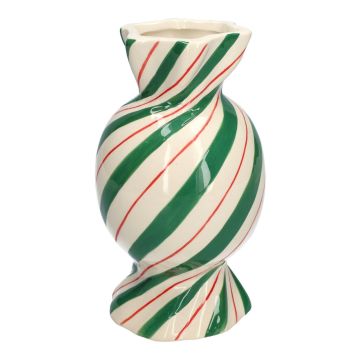 Bauchige Stielblumenvase Bonbon AMIEL aus Keramik, mit schrägen Linien, grün-rot-weiß, 20cm, Ø11,5cm Bauchige Stielblumenvase Bonbon AMIEL aus Keramik, mit schrägen Linien, grün-rot-weiß, 20cm, Ø11,5cm