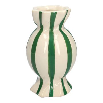 Bauchige Stielblumenvase Bonbon AMIEL aus Keramik, mit Längsstreifen, grün-weiß, 20cm, Ø11,5cm Bauchige Stielblumenvase Bonbon AMIEL aus Keramik, mit Längsstreifen, grün-weiß, 20cm, Ø11,5cm