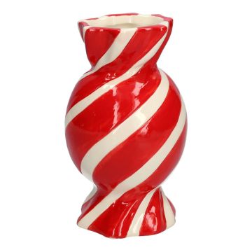 Bauchige Stielblumenvase Bonbon AMIEL aus Keramik, mit schrägen Linien, rot-weiß, 24,7cm, Ø14cm Bauchige Stielblumenvase Bonbon AMIEL aus Keramik, mit schrägen Linien, rot-weiß, 24,7cm, Ø14cm