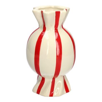 Bauchige Stielblumenvase Bonbon AMIEL aus Keramik, mit Längsstreifen, rot-weiß, 24,7cm, Ø14cm Bauchige Stielblumenvase Bonbon AMIEL aus Keramik, mit Längsstreifen, rot-weiß, 24,7cm, Ø14cm