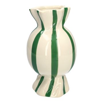 Bauchige Stielblumenvase Bonbon AMIEL aus Keramik, mit Längsstreifen, grün-weiß, 24,7cm, Ø14cm Bauchige Stielblumenvase Bonbon AMIEL aus Keramik, mit Längsstreifen, grün-weiß, 24,7cm, Ø14cm