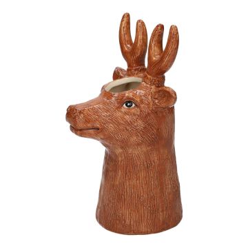 Stielblumenvase Hirsch ELWINO aus Keramik, braun, 17,5x14x30cm
