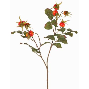 Künstlicher Apfel-Rosen Zweig FILONAS mit Hagebutten, orange-rot, 60cm