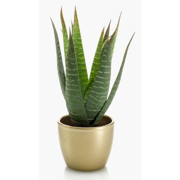 Künstliche Sukkulente Aloe Variegata MARTINEZ, Keramiktopf gold, grün, 25cm, Ø17cm