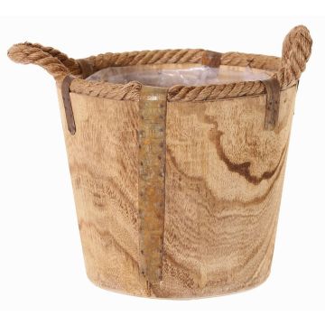 Holz Übertopf DABIH mit Griffen aus Seil, braun, 22cm, Ø24cm Holz Übertopf DABIH mit Griffen aus Seil, braun, 22cm, Ø24cm