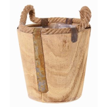Holz Übertopf DABIH mit Griffen aus Seil, braun, 19cm, Ø20cm Holz Übertopf DABIH mit Griffen aus Seil, braun, 19cm, Ø20cm