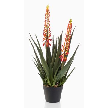 Kunstpflanze Aloe Vera SUSUMI mit Blüten, Dekotopf, orange-grün, 80cm