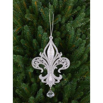 Acryl Anhänger Heraldische Lilie AZARIEL, Glitzer, silber, 15cm Acryl Anhänger Heraldische Lilie AZARIEL, Glitzer, silber, 15cm