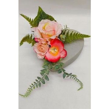 Künstliches Blumengesteck Rose Orchidee MAISLY, Herz Betontopf, lachs, 12cm, Ø16cm