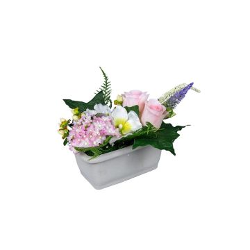Kunstblumen Gesteck Rose Orchidee Ehrenpreis SADIELA im Pflanzkasten, rosa-weiß, 30x16x15cm