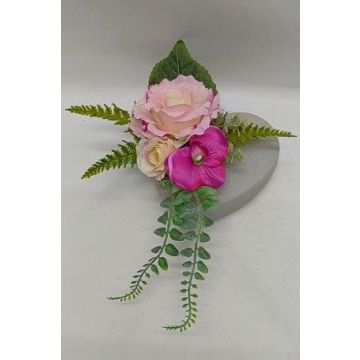 Künstliches Blumengesteck Rose Orchidee MAISLY, Herz Betontopf, rosa, 12cm, Ø16cm