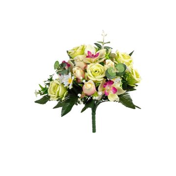 Künstliches Gesteck Rose Orchidee cymbidium AILANAH, Steckstab, grün, 35cm