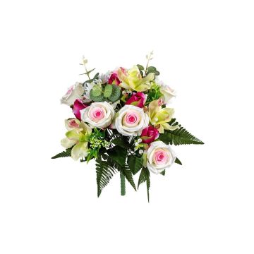Künstliches Gesteck Rose Orchidee cymbidium AILANAH, Steckstab, rosa, 35cm