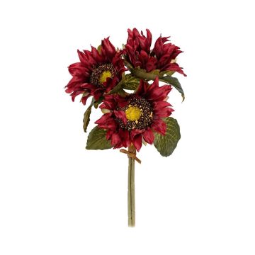 Kunstblumenstrauß Sonnenblumen Bund AZELUNA, burgunderrot, 28cm