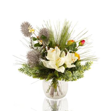 Kunst Winterstrauß KEONA, rosa-weiß, 45cm, Ø40cm