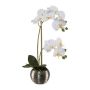 Künstliche Blume Phalaenopsis Orchidee ZARFU, Dekotopf silber, Wurzeln, weiß, 40cm