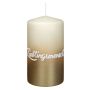 Stumpenkerze JARDENA mit Schrift, Lieblingsmensch, bisquit-gold, 13cm, Ø7cm, 52h
