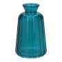 Glas Dekoflasche TATIANA mit Rillen, petrolblau-klar, 11cm, Ø6,5cm