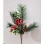 Deko Zweig FREDEGONDA, Kiefer, Vogelbeeren, Zapfen, rot-grün, 65cm