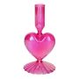 Glas Kerzenhalter ELIZZA in Herzform, mit Fuß, irisierend-fuchsia, 8,5x8,5x16,5cm