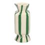 Eckige Stielblumenvase Bonbon AMIEL aus Keramik, mit Längsstreifen, grün-weiß, 9x9x20cm
