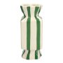 Eckige Stielblumenvase Bonbon AMIEL aus Keramik, mit Längsstreifen, grün-weiß, 10x10x25cm