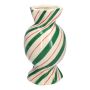 Bauchige Stielblumenvase Bonbon AMIEL aus Keramik, mit schrägen Linien, grün-rot-weiß, 20cm, Ø11,5cm