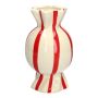 Bauchige Stielblumenvase Bonbon AMIEL aus Keramik, mit Längsstreifen, rot-weiß, 24,7cm, Ø14cm