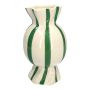 Bauchige Stielblumenvase Bonbon AMIEL aus Keramik, mit Längsstreifen, grün-weiß, 24,7cm, Ø14cm
