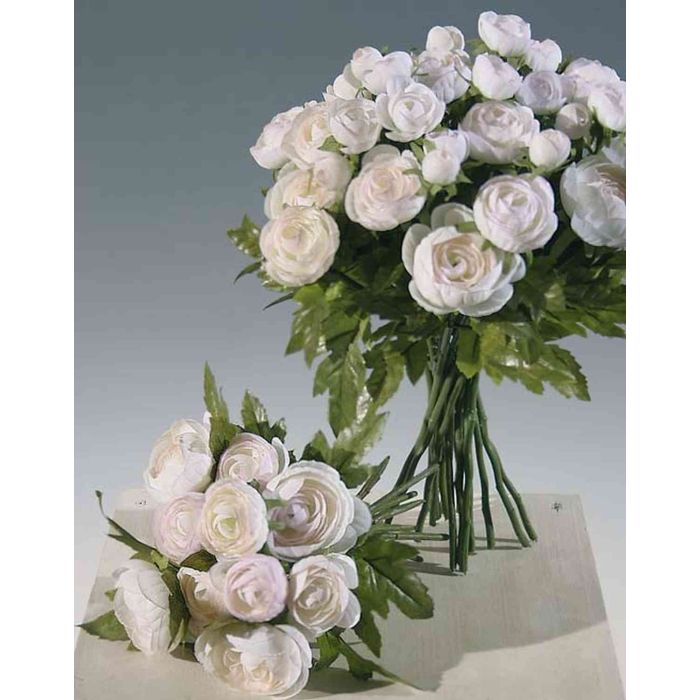 Mazzo Di Ranuncoli Finti Artplants - Bianco-Rosa - 20cm - Ranuncoli Artificiali Decorativi Per Casa