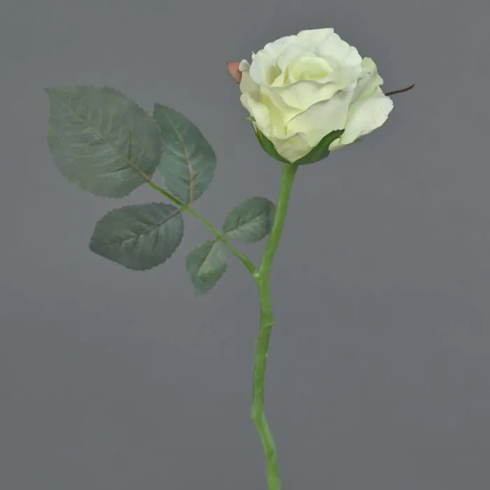 Künstliche Rose SIMONY In Creme – Kunstblume Mit Grünen Blättern, 45 Cm Lang, 8 Cm Blütendurchmesser, Textil
