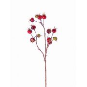 Künstlicher Kartoffel-Rosen Zweig GERDA mit Hagebutten, rot, 65cm