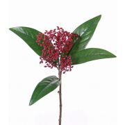 Kunst Skimmie EBONY mit Blüten, rot, 35cm, Ø4-7cm