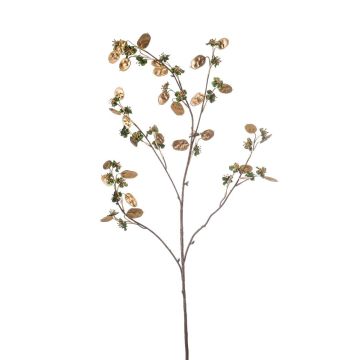 Künstlicher Lunaria Zweig LOURE mit Blüten, dunkelgrün-gold, 115cm